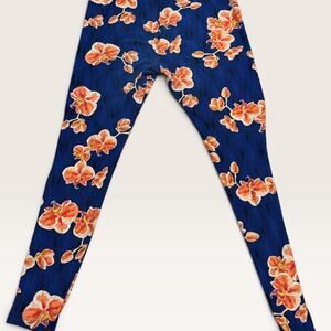 LuLaRoe TC Tall Curvy Leggings Navy Orange Floral 12-18